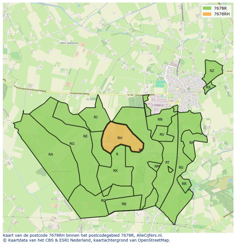 Afbeelding van het postcodegebied 7678 RH op de kaart.