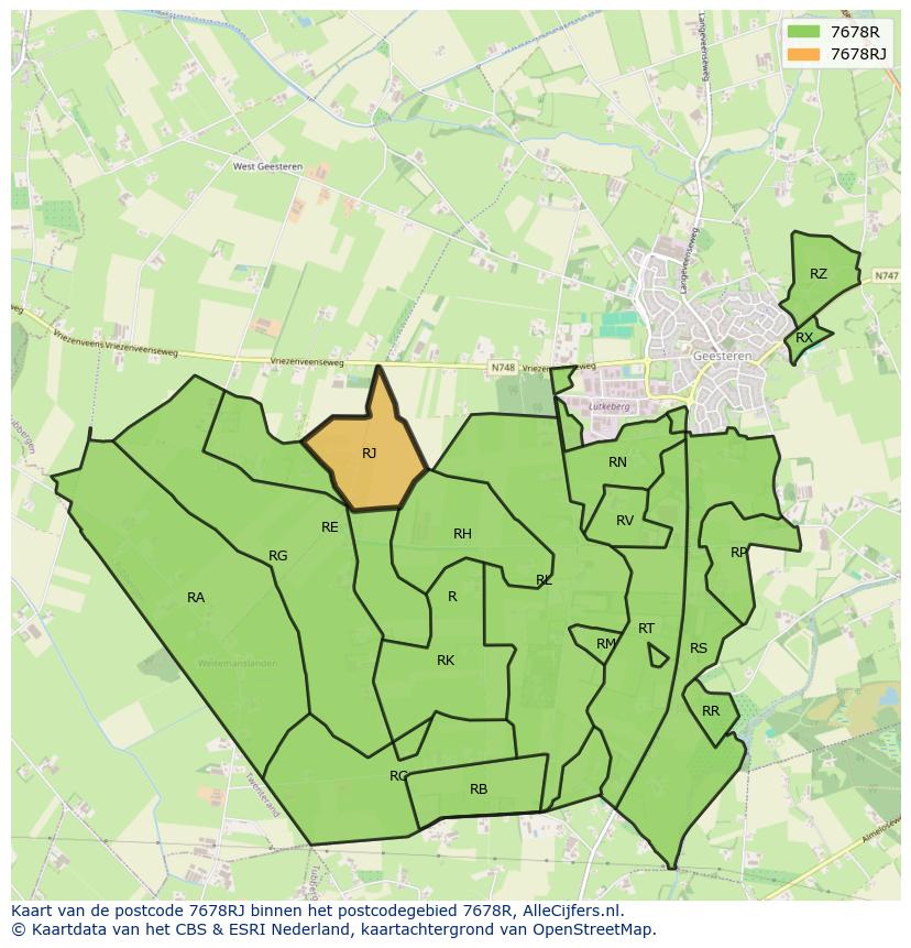 Afbeelding van het postcodegebied 7678 RJ op de kaart.