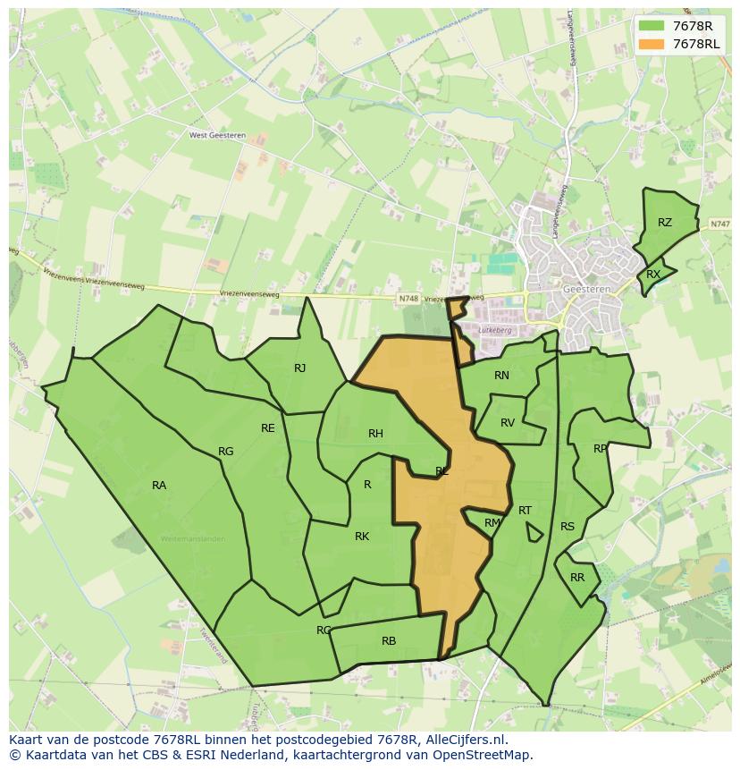 Afbeelding van het postcodegebied 7678 RL op de kaart.