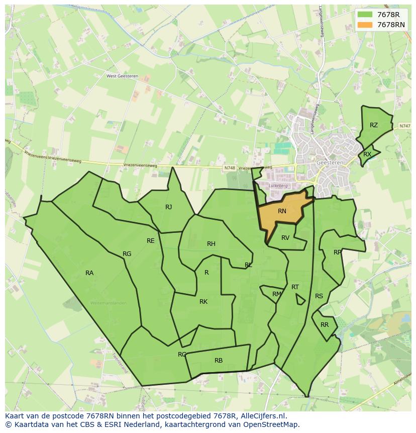 Afbeelding van het postcodegebied 7678 RN op de kaart.