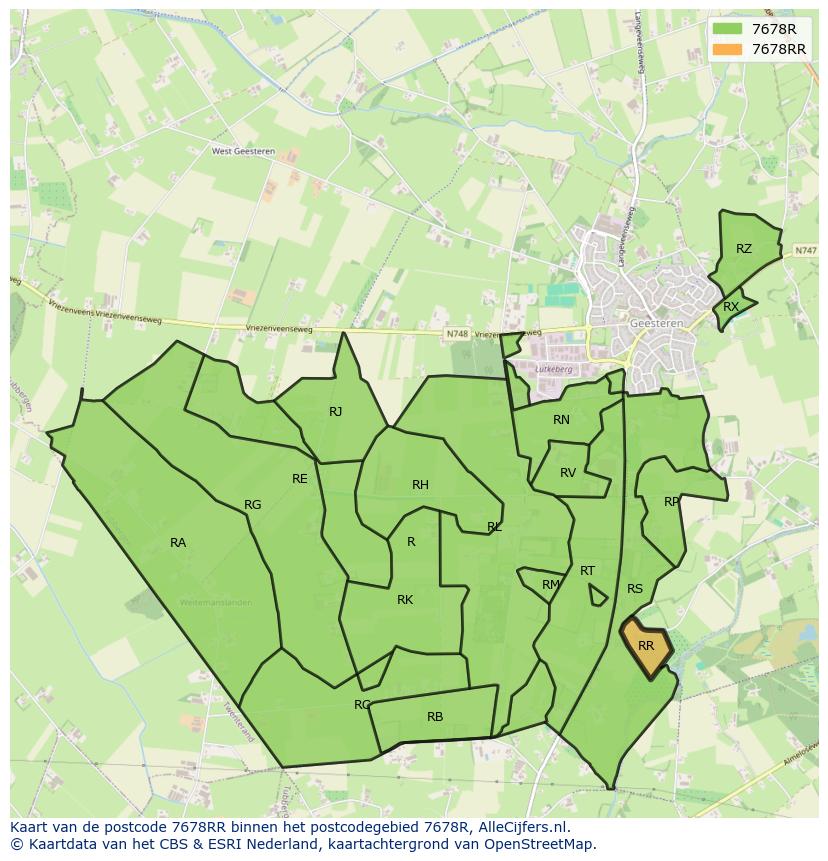 Afbeelding van het postcodegebied 7678 RR op de kaart.