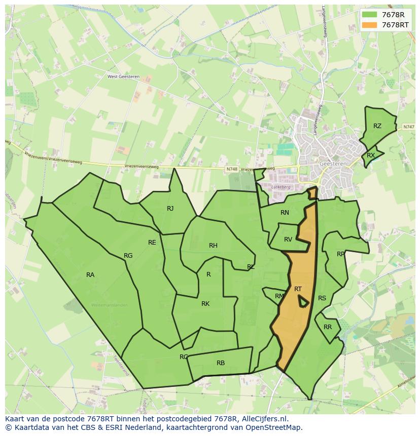 Afbeelding van het postcodegebied 7678 RT op de kaart.