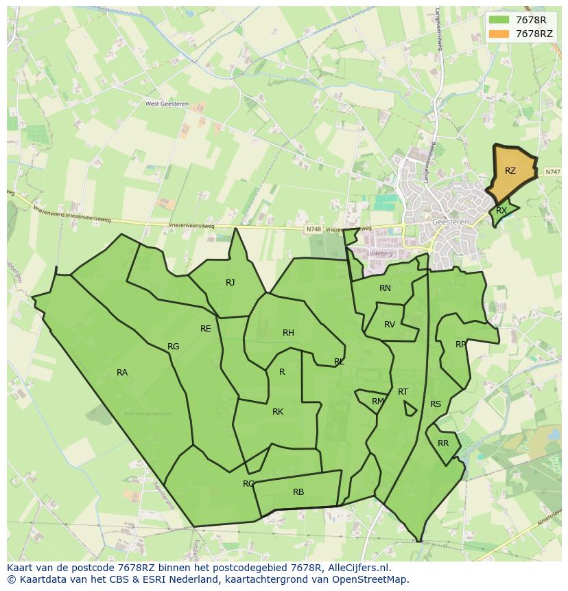 Afbeelding van het postcodegebied 7678 RZ op de kaart.