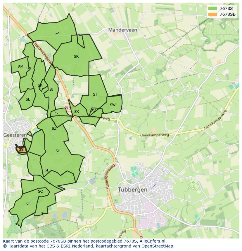 Afbeelding van het postcodegebied 7678 SB op de kaart.