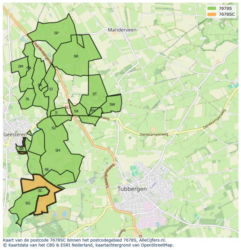 Afbeelding van het postcodegebied 7678 SC op de kaart.