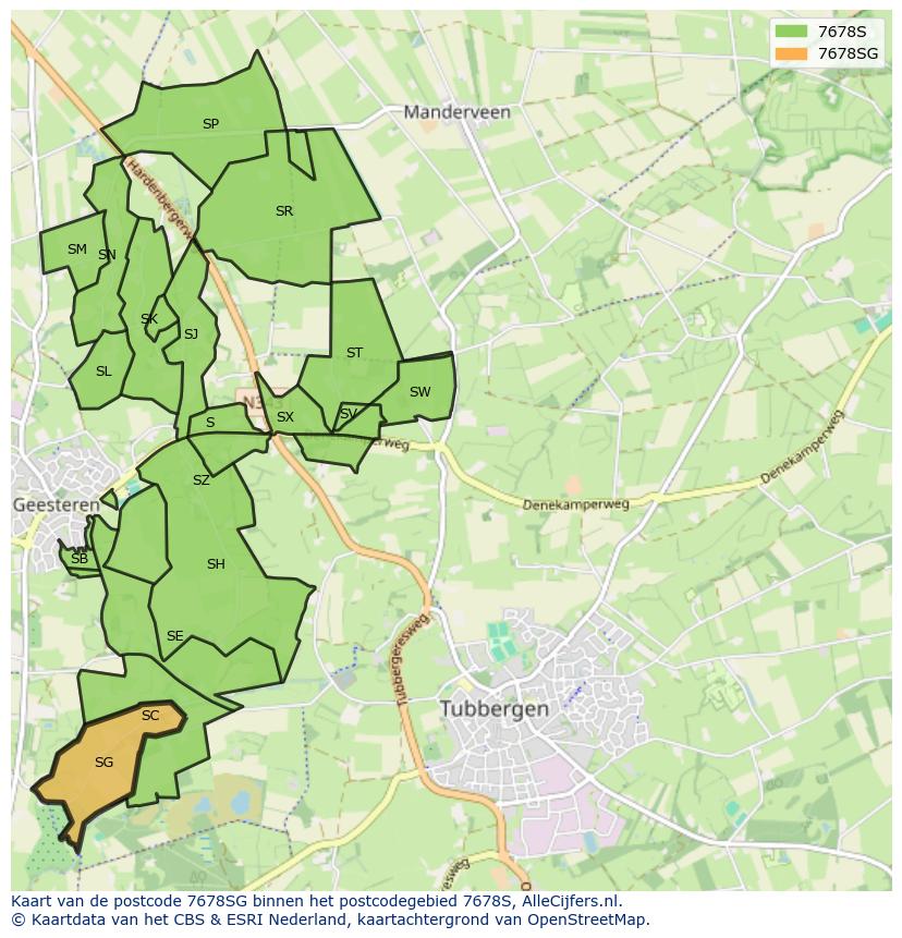 Afbeelding van het postcodegebied 7678 SG op de kaart.