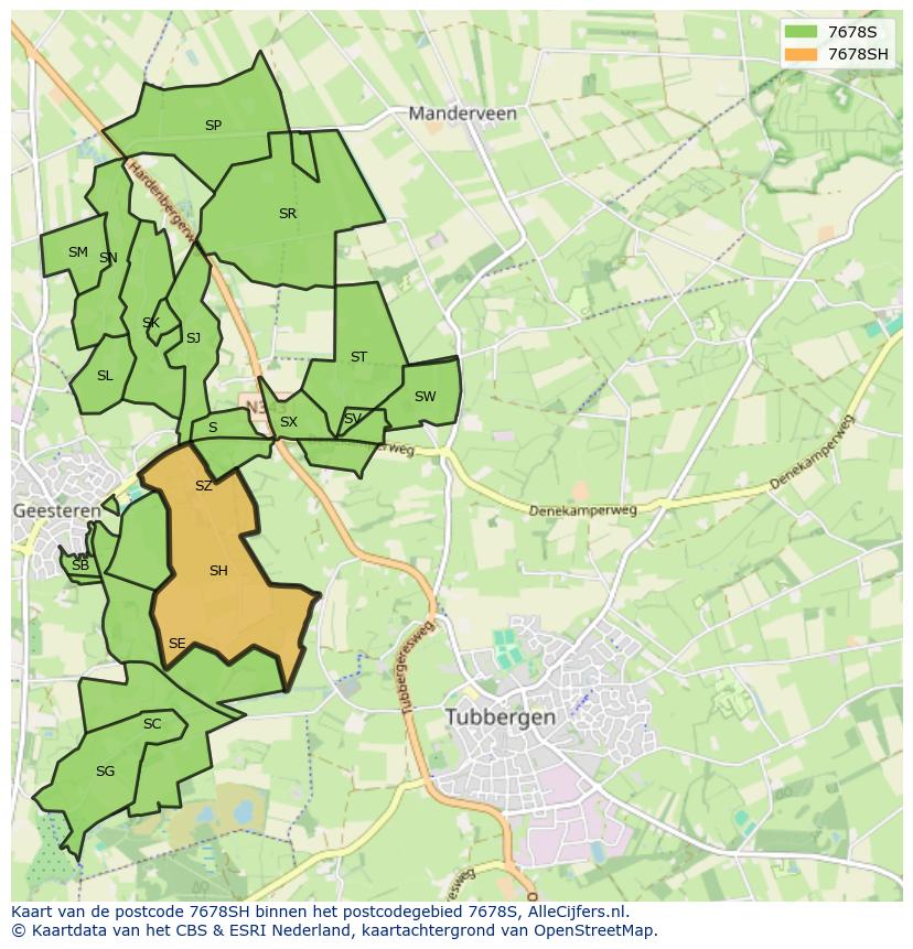 Afbeelding van het postcodegebied 7678 SH op de kaart.