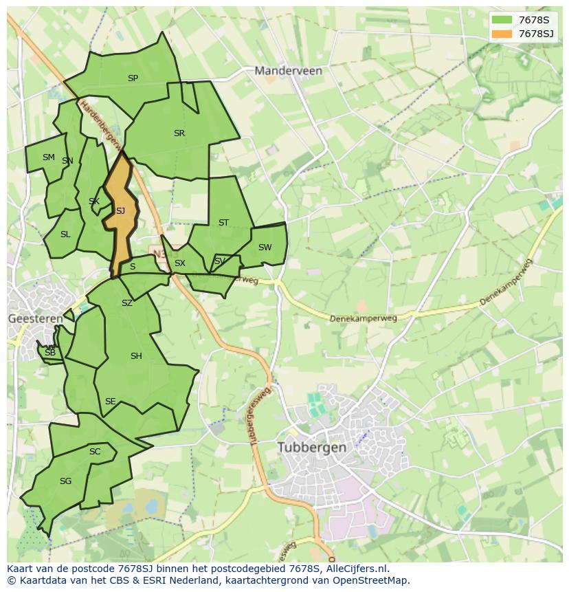 Afbeelding van het postcodegebied 7678 SJ op de kaart.