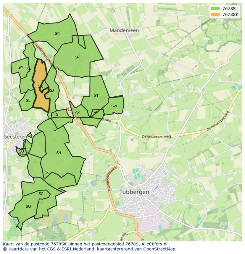 Afbeelding van het postcodegebied 7678 SK op de kaart.