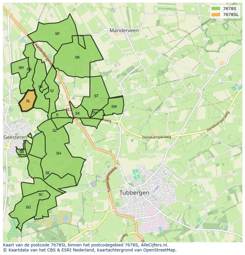 Afbeelding van het postcodegebied 7678 SL op de kaart.