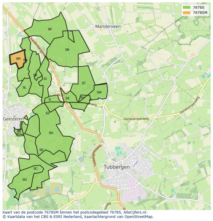 Afbeelding van het postcodegebied 7678 SM op de kaart.