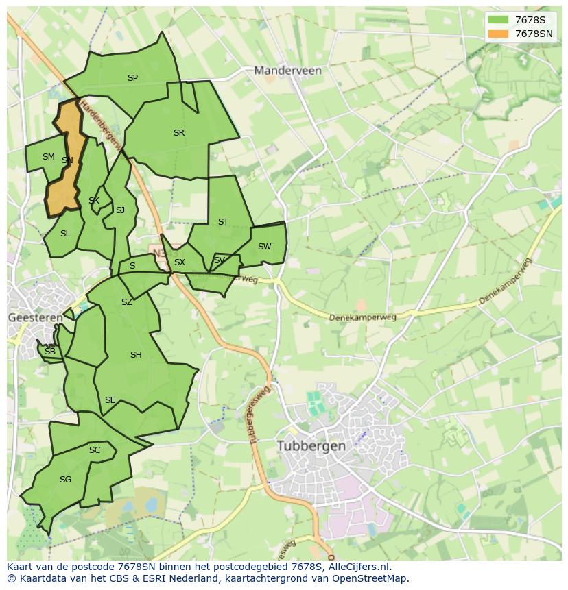 Afbeelding van het postcodegebied 7678 SN op de kaart.