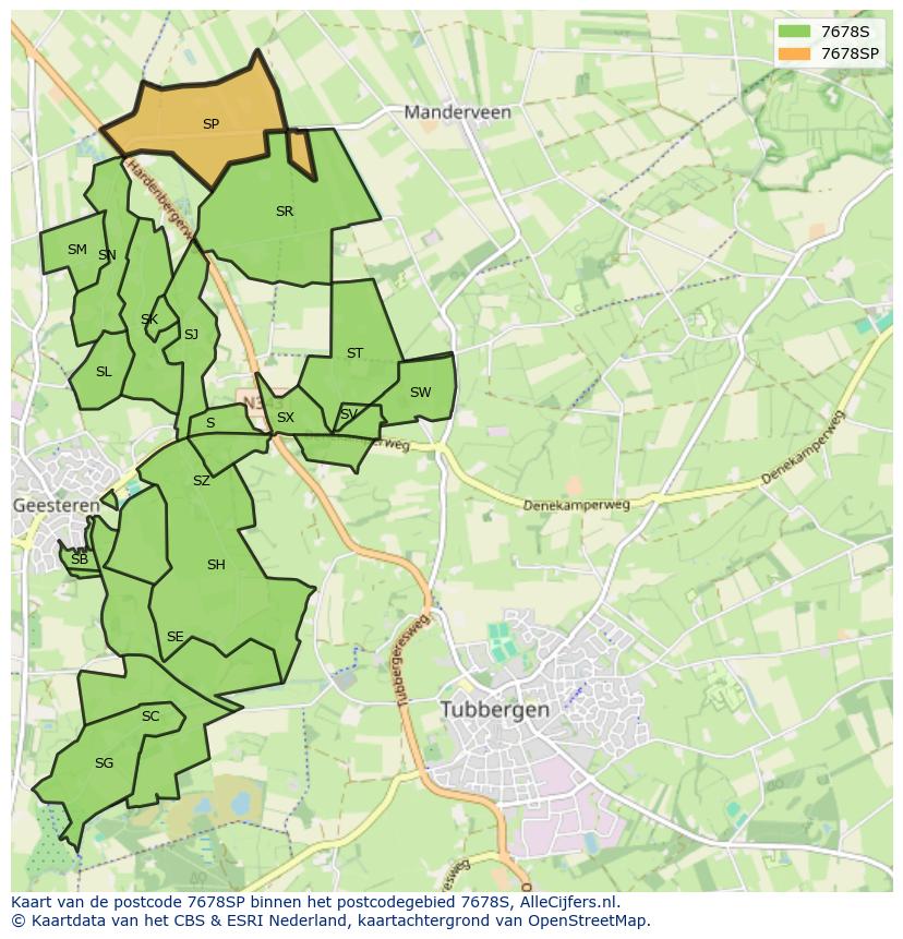Afbeelding van het postcodegebied 7678 SP op de kaart.