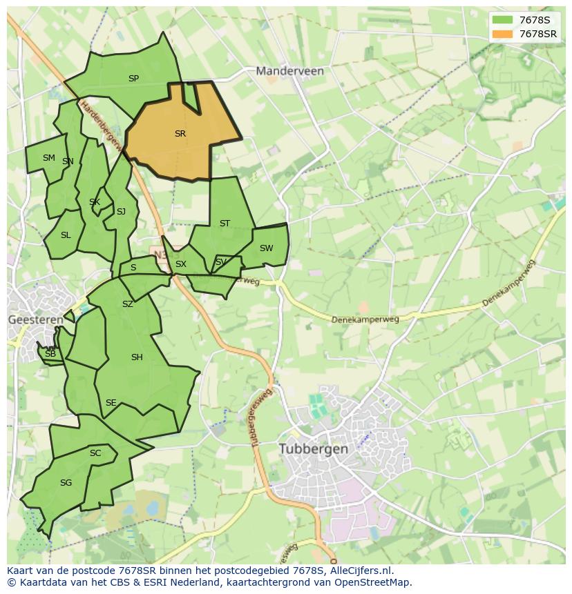 Afbeelding van het postcodegebied 7678 SR op de kaart.