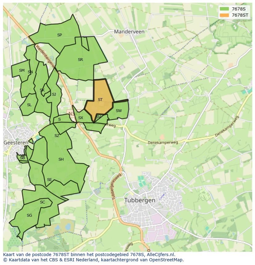 Afbeelding van het postcodegebied 7678 ST op de kaart.