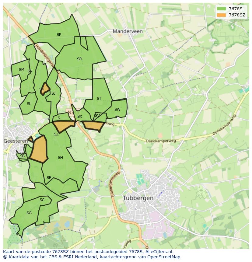 Afbeelding van het postcodegebied 7678 SZ op de kaart.