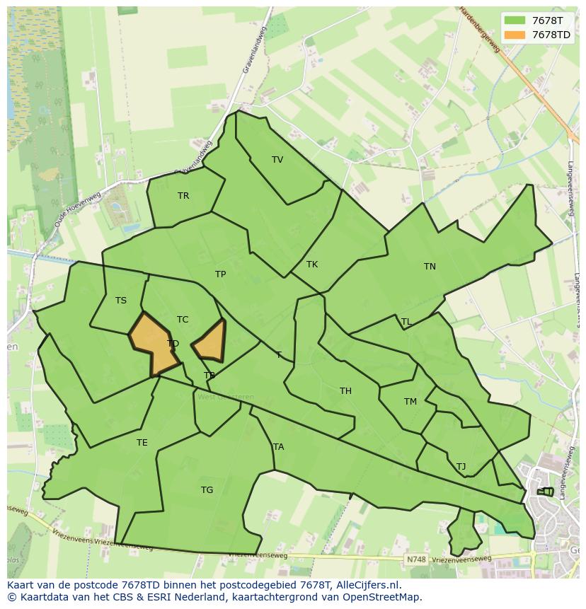 Afbeelding van het postcodegebied 7678 TD op de kaart.