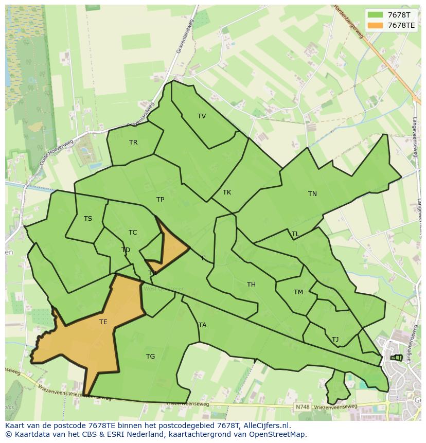 Afbeelding van het postcodegebied 7678 TE op de kaart.