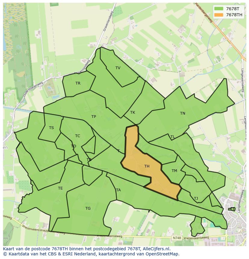 Afbeelding van het postcodegebied 7678 TH op de kaart.
