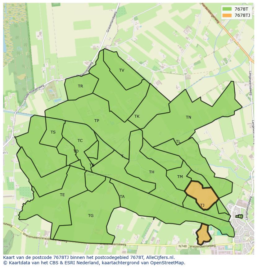 Afbeelding van het postcodegebied 7678 TJ op de kaart.