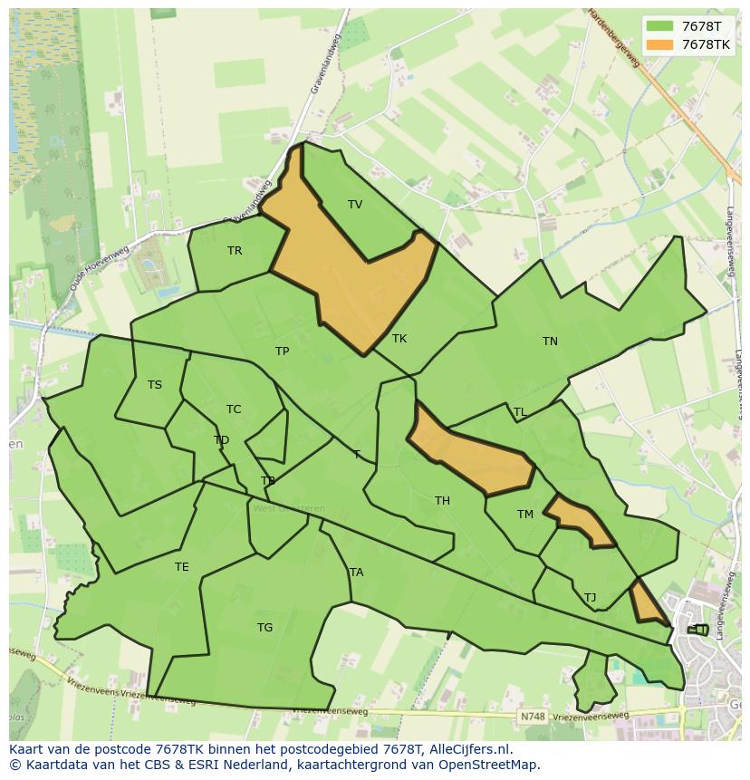 Afbeelding van het postcodegebied 7678 TK op de kaart.