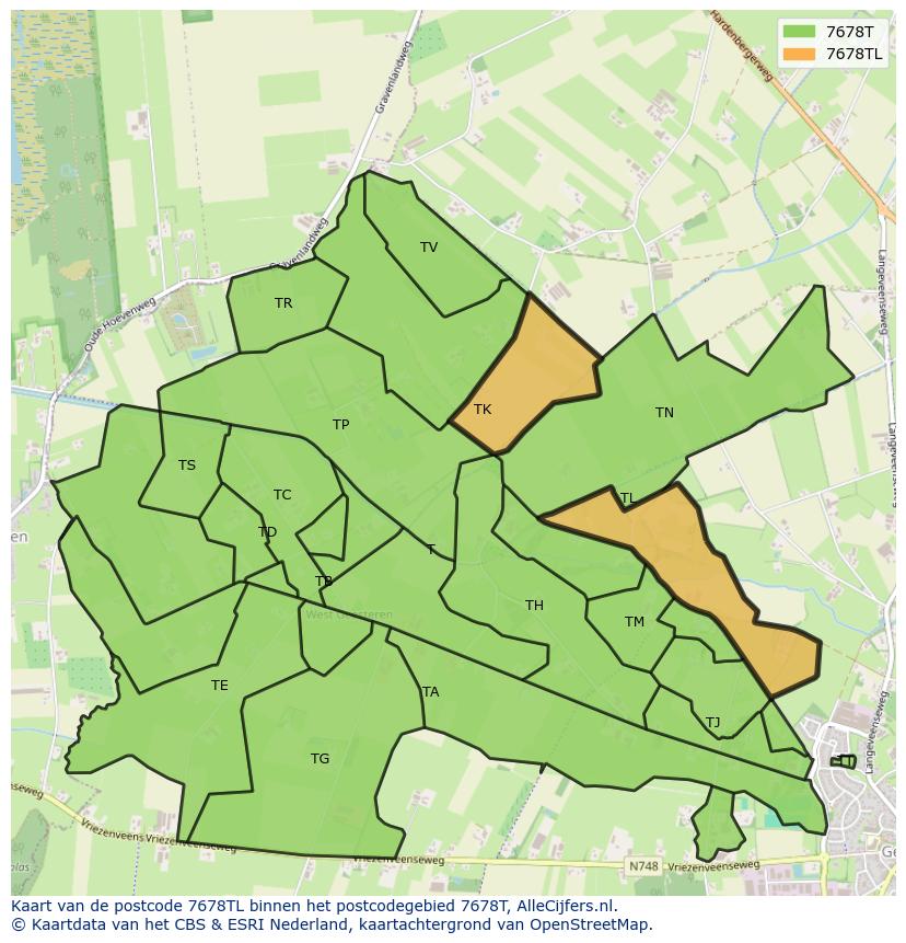 Afbeelding van het postcodegebied 7678 TL op de kaart.