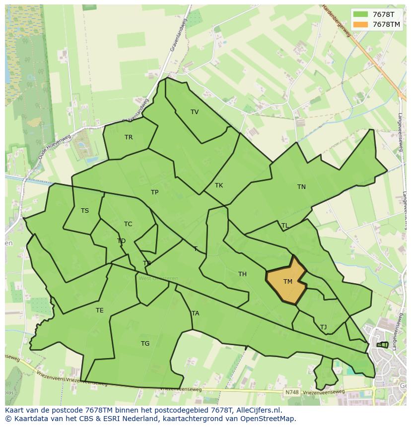 Afbeelding van het postcodegebied 7678 TM op de kaart.