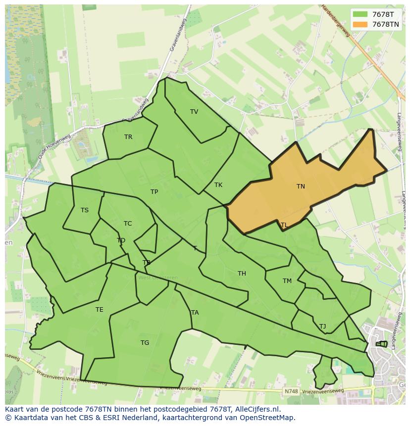 Afbeelding van het postcodegebied 7678 TN op de kaart.