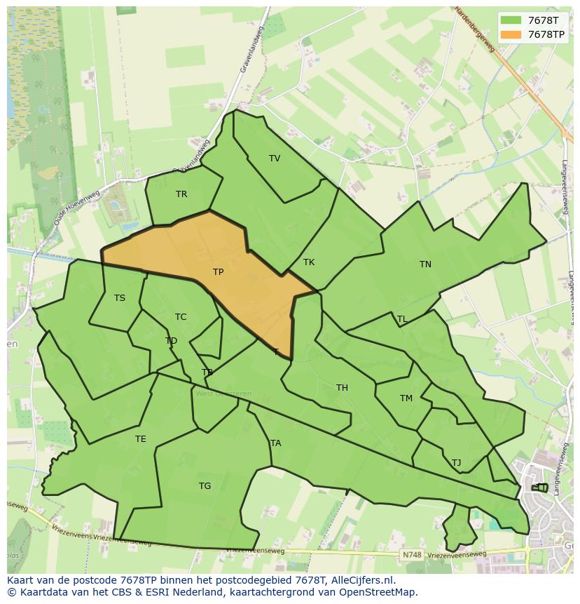 Afbeelding van het postcodegebied 7678 TP op de kaart.