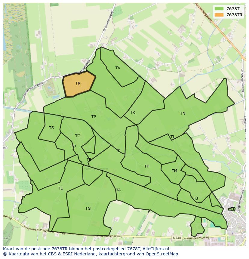 Afbeelding van het postcodegebied 7678 TR op de kaart.
