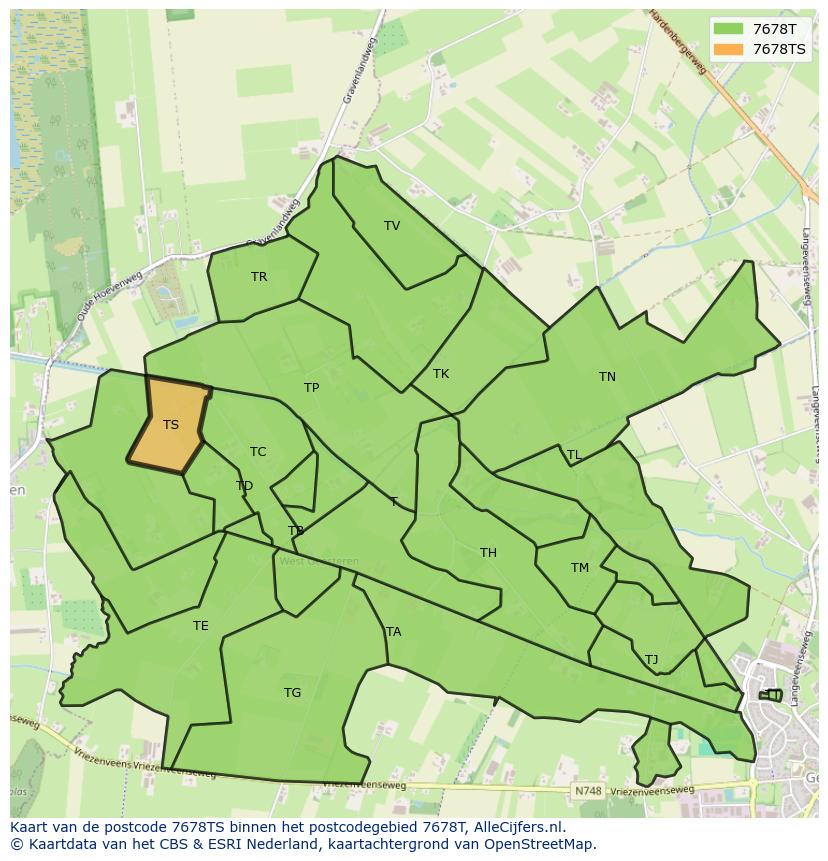 Afbeelding van het postcodegebied 7678 TS op de kaart.