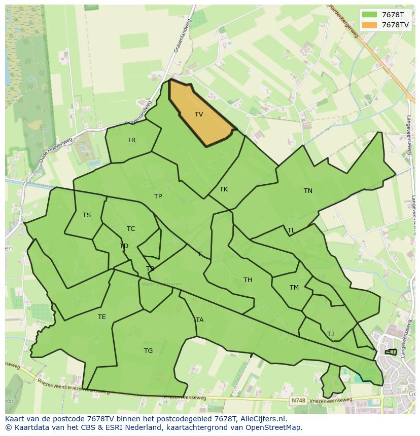 Afbeelding van het postcodegebied 7678 TV op de kaart.