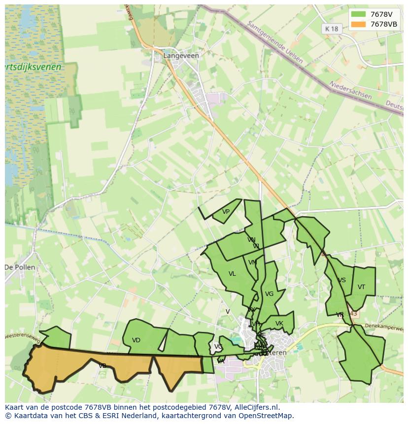 Afbeelding van het postcodegebied 7678 VB op de kaart.
