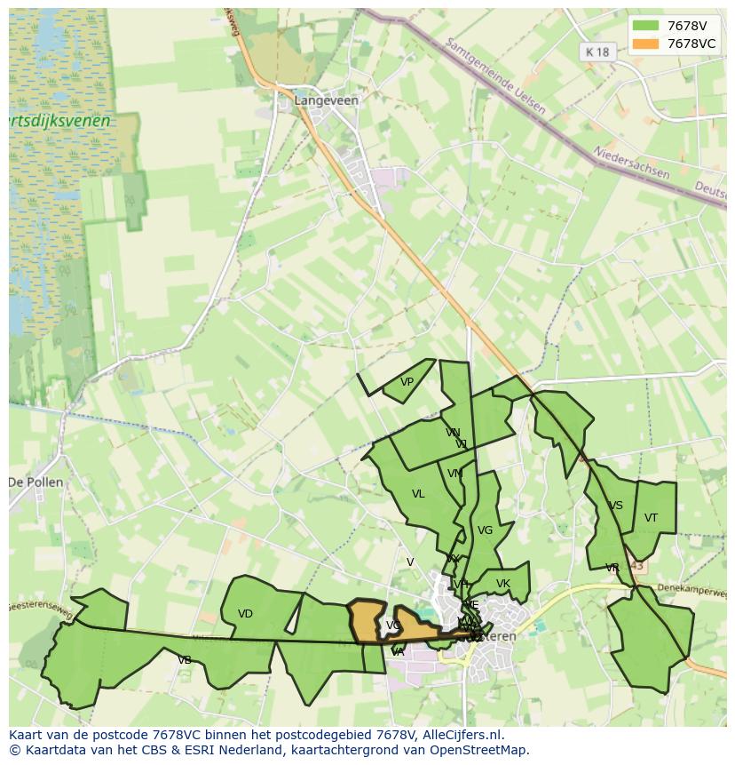 Afbeelding van het postcodegebied 7678 VC op de kaart.