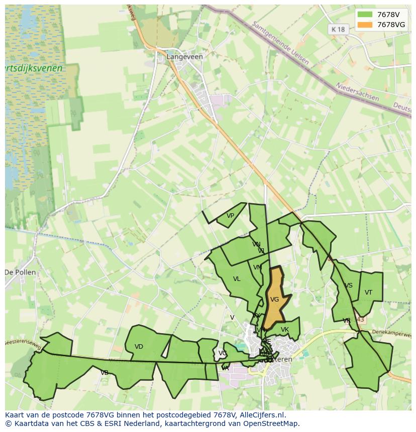 Afbeelding van het postcodegebied 7678 VG op de kaart.