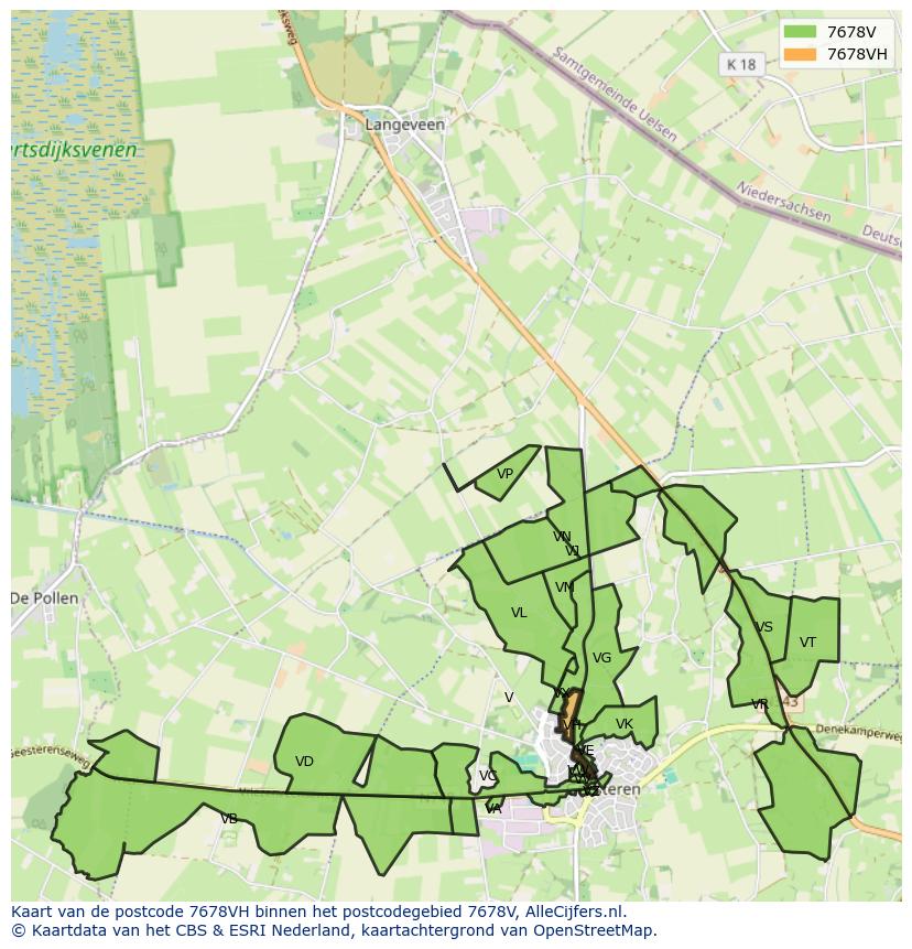 Afbeelding van het postcodegebied 7678 VH op de kaart.