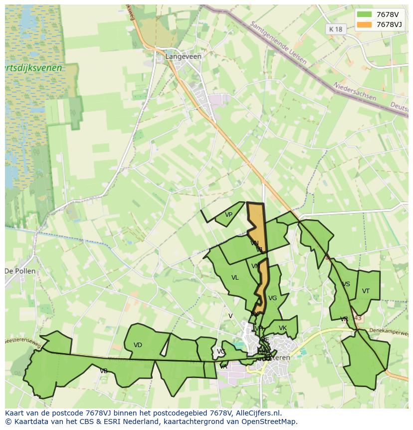 Afbeelding van het postcodegebied 7678 VJ op de kaart.