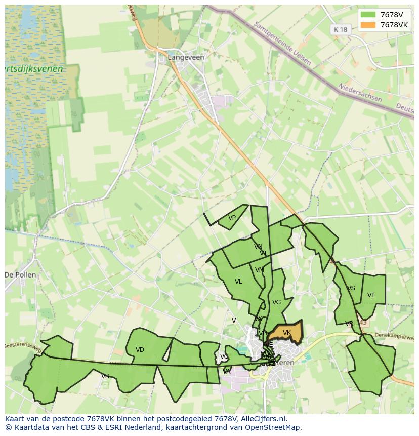 Afbeelding van het postcodegebied 7678 VK op de kaart.