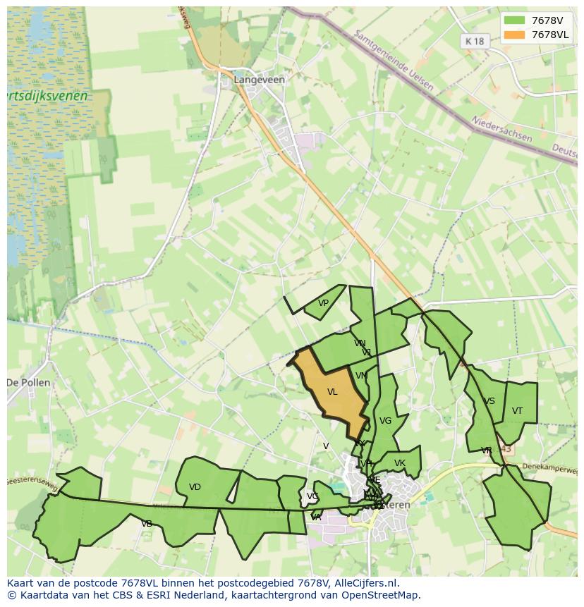 Afbeelding van het postcodegebied 7678 VL op de kaart.