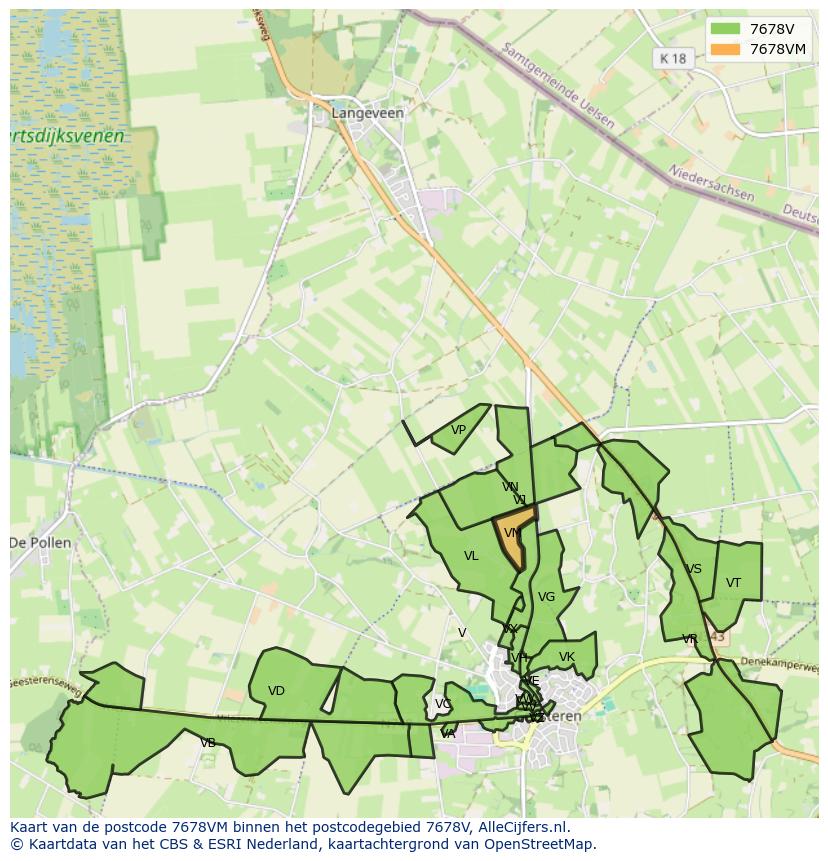Afbeelding van het postcodegebied 7678 VM op de kaart.