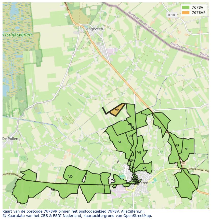 Afbeelding van het postcodegebied 7678 VP op de kaart.