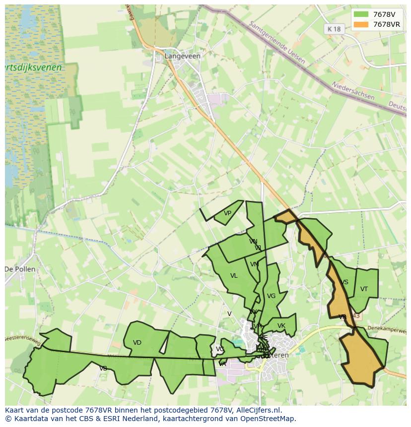 Afbeelding van het postcodegebied 7678 VR op de kaart.