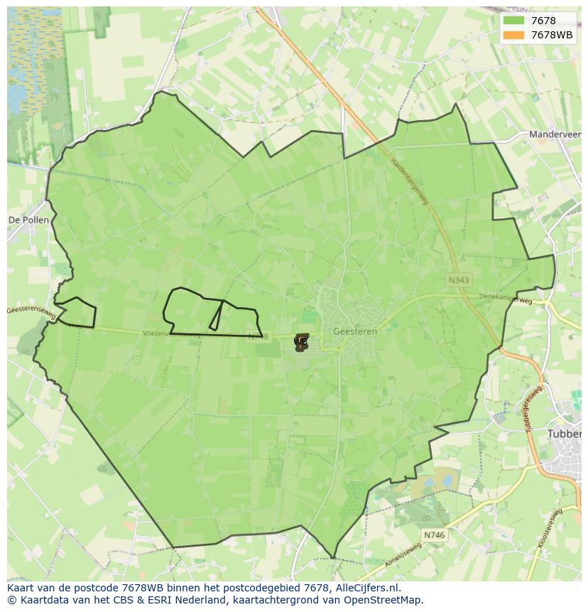 Afbeelding van het postcodegebied 7678 WB op de kaart.