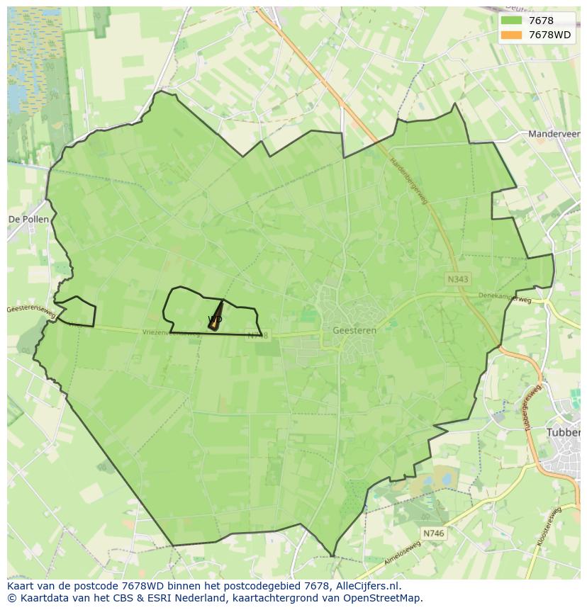 Afbeelding van het postcodegebied 7678 WD op de kaart.