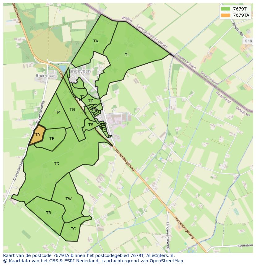 Afbeelding van het postcodegebied 7679 TA op de kaart.
