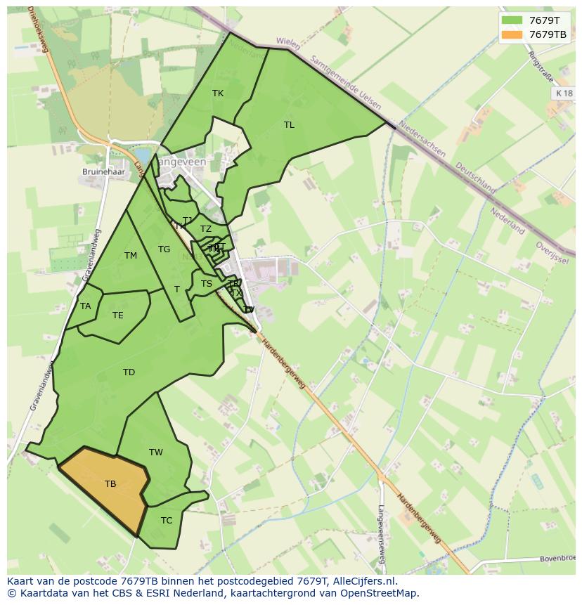 Afbeelding van het postcodegebied 7679 TB op de kaart.