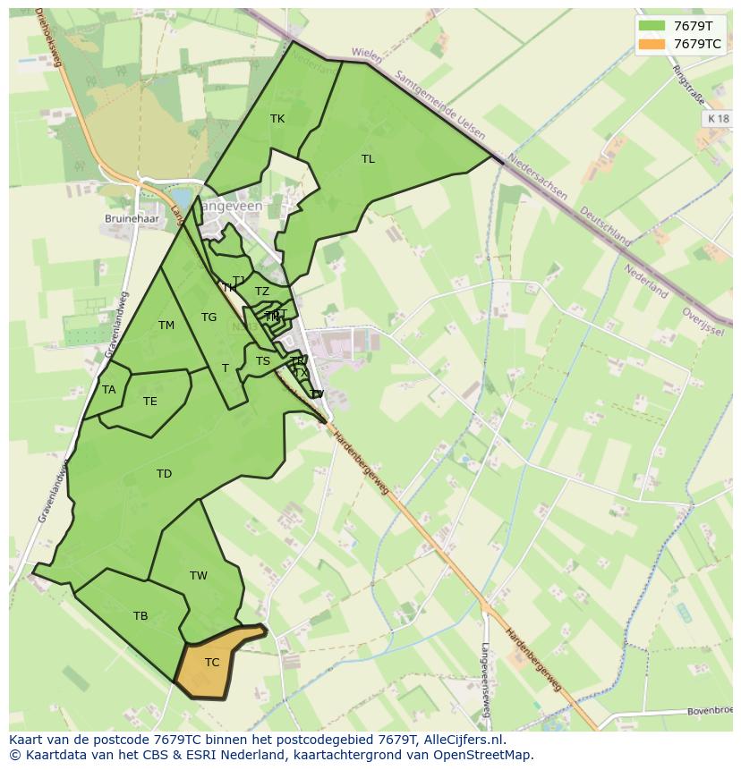 Afbeelding van het postcodegebied 7679 TC op de kaart.
