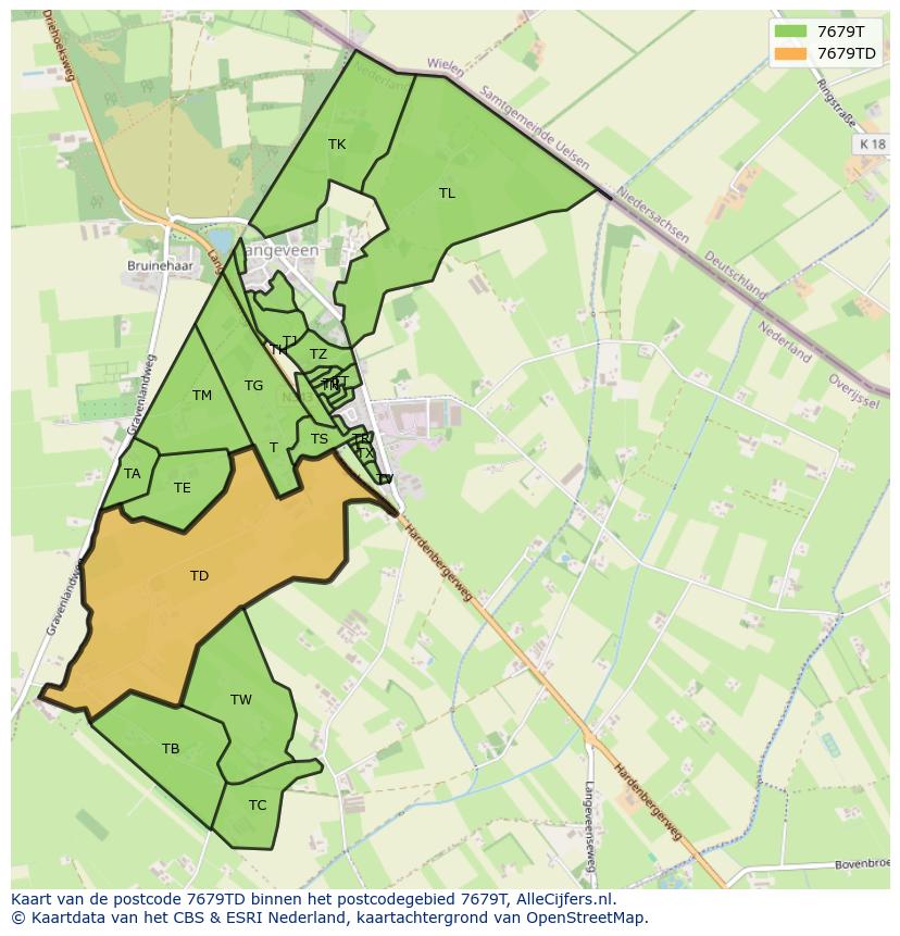 Afbeelding van het postcodegebied 7679 TD op de kaart.