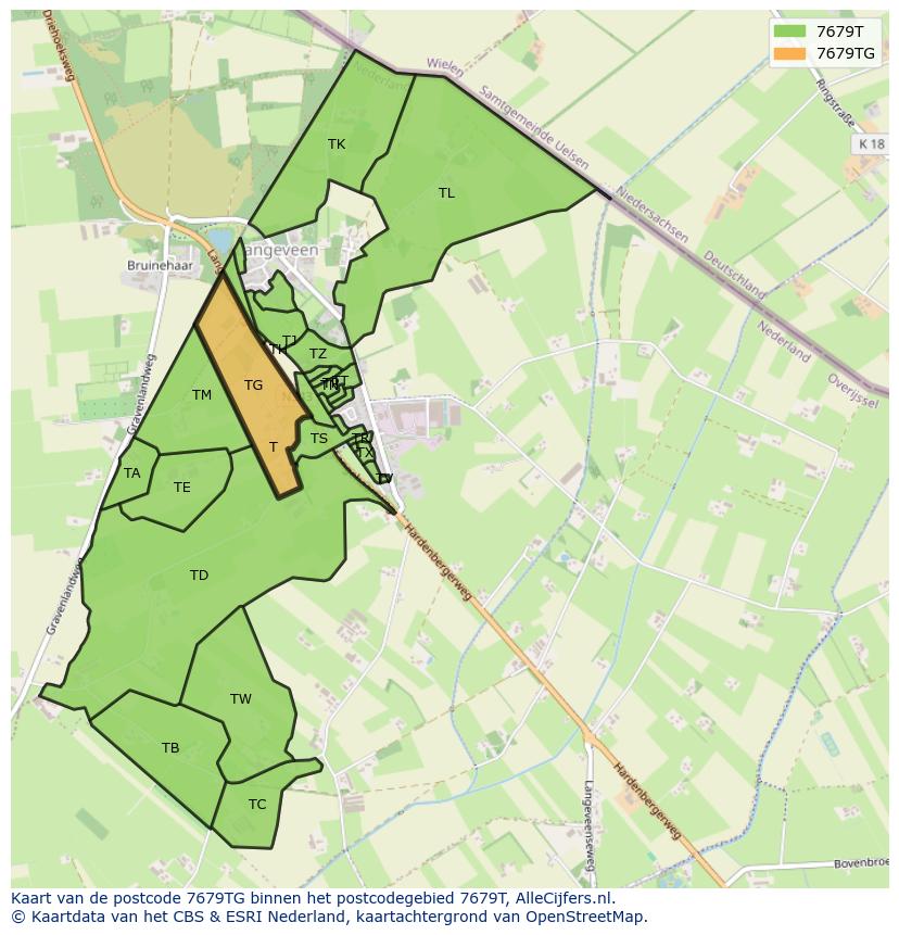Afbeelding van het postcodegebied 7679 TG op de kaart.