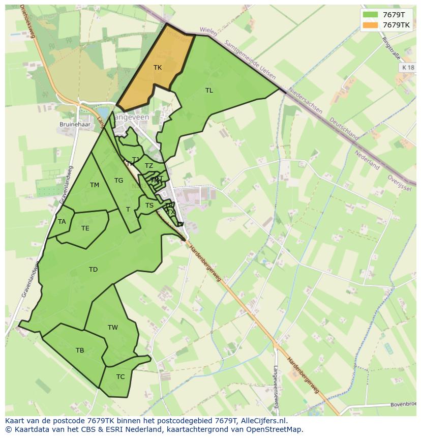 Afbeelding van het postcodegebied 7679 TK op de kaart.